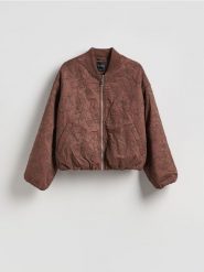 Kurtka bomberka z haftem - ciemnobrązowy. Brązowe kurtki Reserved, l, bez wzorów, z tkaniny, bez kaptura. Za 279.99 zł.
