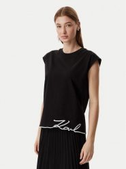 KARL LAGERFELD T-Shirt B2W17018 Czarny Regular Fit. Czarne t-shirty KARL LAGERFELD, s, bez wzorów, z bawełny, bez kołnierzyka, bez ramiączek. Za 429.99 zł.