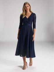Swing Sukienka koktajlowa 5AE29100 Granatowy Regular Fit. Niebieskie sukienki Swing, bez wzorów, z syntetyku, wizytowe, bez kołnierzyka, bez ramiączek. Za 649.99 zł.