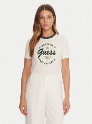 Guess T-Shirt V5BI03 J1314 Beżowy Slim Fit. Brązowe t-shirty Guess, m, z aplikacjami, z bawełny, bez kołnierzyka, bez ramiączek. Za 139.99 zł.