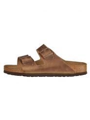 Birkenstock Skórzane klapki "Arizona" w kolorze jasnobrązowym rozmiar: 40. Brązowe klapki Birkenstock, bez wzorów, klasyczne, z otwartym noskiem, bez obcasa, bez zapięcia. Za 474.38 zł.