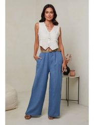 Le Monde du Lin Lniane spodnie w kolorze niebieskim rozmiar: 40/42. Niebieskie spodnie materiałowe Le Monde du Lin, bez wzorów, ze lnu. Za 252.71 zł.