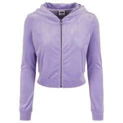 Bluza damska z kapturem Urban Classics aksamitna zip. Niebieskie bluzy Urban Classics, bez wzorów, eleganckie, bez ramiączek, z kapturem. Za 238.00 zł.