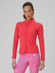 4F Bluza treningowa slim bez kaptura damska - koralowa S. Czerwone bluzy 4f, s, bez wzorów, z materiału, bez ramiączek, bez kaptura. Za 179.99 zł.