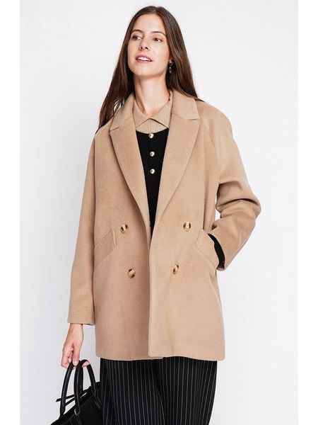 ASSUILI Płaszcz przejściowy w kolorze beżowym rozmiar: 34. Brązowe płaszcze Assuili, bez wzorów, z wełny, klasyczne, bez kaptura. Za 421.67 zł.