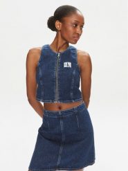 Calvin Klein Jeans Top J20J222799 Niebieski Slim Fit. Niebieskie topy Calvin Klein Jeans, s, bez wzorów, z bawełny, bez kołnierzyka, bez ramiączek. Za 189.99 zł.