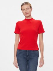 Tommy Hilfiger T-Shirt New Cody Slim Crop Mock-Nk WW0WW40586 Czerwony Slim Fit. Czerwone t-shirty Tommy Hilfiger, xxl, bez wzorów, z bawełny, bez kołnierzyka, bez ramiączek. Za 109.99 zł.
