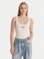 Guess Jeans Top W6RP20 KA0H1 Écru Slim Fit. Topy Guess Jeans, xs, z aplikacjami, z bawełny, bez kołnierzyka, bez ramiączek. Za 129.99 zł.