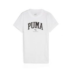 Damska koszulka z nadrukiem PUMA SQUAD PUMA White. Białe t-shirty sportowe Puma, xs, bez wzorów, bez ramiączek, na jogę i pilates. Za 67.99 zł.