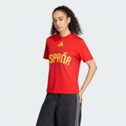 Koszulka Mistrzostw Świata FIFA 26 Hiszpania. Czerwone t-shirty sportowe adidas, uniwersalny, bez wzorów, z bawełny, bez ramiączek, do piłki nożnej. Za 129.00 zł.