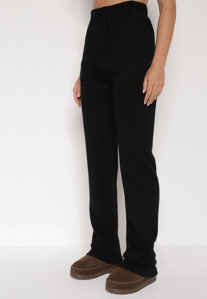 Czarne Sweterkowe Spodnie z Wełną z Ozdobnymi Kieszeniami Monilana. Czarne jeansy Born2be, bez wzorów, z jeansu. Za 79.99 zł.