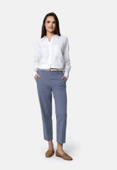 Materiałowe spodnie z kantem R-LAVI. Białe spodnie materiałowe Volcano, bez wzorów, z bawełny, biznesowe. Za 169.99 zł.