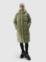 4F Długi płaszcz puchowy z syntetycznym wypełnieniem damski - khaki XXL. Brązowe płaszcze 4f, na zimę, s, bez wzorów, z dzianiny, klasyczne, bez kaptura. W wyprzedaży za 299.99 zł.