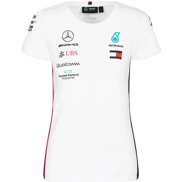 Koszulka Mercedes Mapm Rp Driver T-shirt, Kobiety. Białe t-shirty sportowe bez wzorów, z bawełny, bez ramiączek. Za 190.00 zł.