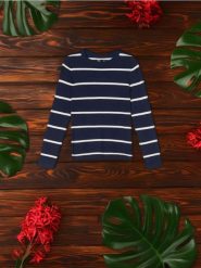 Sweter - granatowy. Niebieskie swetry Sinsay, l, bez wzorów, bez ramiączek. Za 39.99 zł.