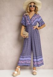 Granatowy Kopertowy Kombinezon Bawełniany z Cienkimi Gumeczkami w Pasie Zapinany na Szyi Orithiama. Niebieskie kombinezony Renee, na imprezę, m, bez wzorów, z bawełny, eleganckie, bez kołnierzyka, bez ramiączek, mini, dopasowane. W wyprzedaży za 34.99 zł.