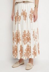 Kremowo-Beżowa Spódnica z Wiskozą Rozkloszowana w Azteckie Wzory Ramirna. Brązowe spódnice Born2be, na co dzień, uniwersalny, bez wzorów, z wiskozy, eleganckie, maxi, proste. Za 109.99 zł.