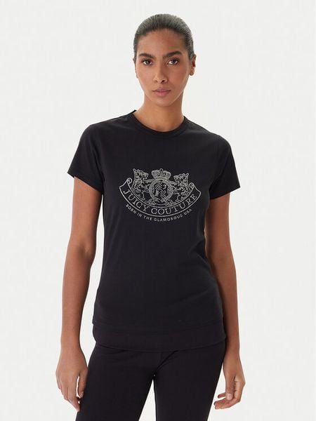 Juicy Couture T-Shirt JCGTK225015 Czarny Slim Fit. Czarne t-shirty Juicy Couture, m, bez wzorów, z bawełny, bez kołnierzyka, bez ramiączek. Za 199.99 zł.