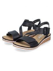 Rieker Sandały w kolorze czarnym rozmiar: 39. Czarne sandały Rieker, bez wzorów, z otwartym noskiem, bez obcasa, na koturnie, bez zapięcia. Za 175.67 zł.