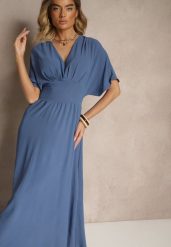 Granatowa Sukienka o Rozkloszowanym Kroju z Gumką w Talii Iffine. Niebieskie sukienki Renee, na co dzień, l, bez wzorów, eleganckie, bez kołnierzyka, bez ramiączek, maxi, rozkloszowane. W wyprzedaży za 55.99 zł.