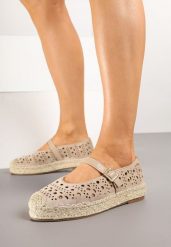 Beżowe Ażurowe Espadryle na Płaskiej Podeszwie z Plecionką Aravithra. Brązowe espadryle Born2be, w ażurowe wzory, z jeansu, eleganckie, bez obcasa, na płaskiej podeszwie. W wyprzedaży za 76.49 zł.