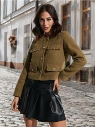 Żakiet - khaki. Brązowe marynarki i żakiety Sinsay, l, bez wzorów, z materiału, bez ramiączek. Za 42.99 zł.
