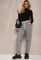 Szare Bawełniane Dresowe Spodnie Ocieplane High Waist Ozdobione Sznurkiem Niaris. Szare jeansy Renee, bez wzorów, z bawełny. W wyprzedaży za 51.99 zł.