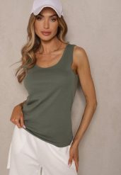 Ciemnozielony Basicowy Top z Bawełny Fevaine. Zielone topy Renee, l, bez wzorów, z bawełny, klasyczne, bez kołnierzyka, bez ramiączek. W wyprzedaży za 31.99 zł.