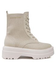 Tommy Hilfiger Trapery Feminine Essential Canvas FW0FW07357 Beżowy. Brązowe traperki Tommy Hilfiger, bez wzorów, z materiału, bez obcasa, bez zapięcia. Za 749.99 zł.