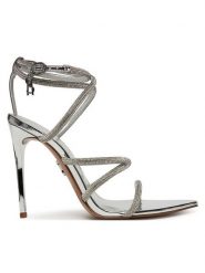 Steve Madden Sandały Sky High SM11003639 Srebrny. Szare sandały Steve Madden, bez wzorów, z materiału, bez obcasa, na szpilce, bez zapięcia. Za 429.99 zł.