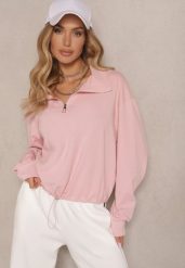 Różowa Bluza ze Ściągaczem ze Stoperem i Stójką z Suwakiem Alanavira. Czerwone bluzy Renee, l, bez wzorów, z jeansu, bez kaptura, trekkingowe. W wyprzedaży za 47.99 zł.