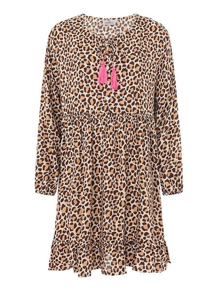 Zwillingsherz Sukienka "Leo" w kolorze brązowo-beżowym rozmiar: L/XL. Brązowe sukienki Zwillingsherz, na co dzień, l, bez wzorów, z wiskozy, bez kołnierzyka, bez ramiączek, mini, proste. Za 122.38 zł.