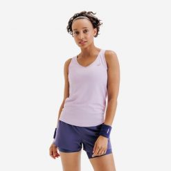 Koszulka tenisowa damska na ramiączka Kuikma TTK Light. Fioletowe t-shirty sportowe KUIKMA, l, bez wzorów, z bawełny, bez ramiączek, na fitness i siłownię. Za 69.99 zł.