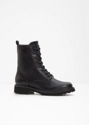 Botki sznurowane Tamaris. Czarne botki bonprix, bez wzorów, eleganckie, bez obcasa, bez zapięcia. Za 269.99 zł.
