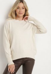 Jasnobeżowy Sweter z Modalem i Wiskozą Ozdobiony Ściągaczami Heliti. Brązowe swetry Born2be, l, bez wzorów, z jeansu, eleganckie, bez ramiączek. W wyprzedaży za 76.49 zł.