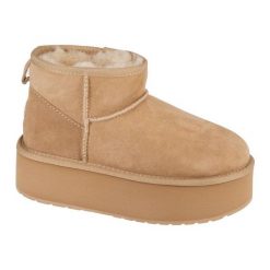 Buty Emu Australia Stinger Micro Flatform W13082-SAND beżowy. Brązowe śniegowce bez wzorów, z gumy, bez zapięcia. Za 826.66 zł.