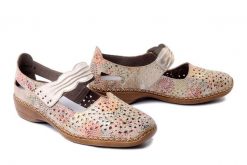 RIEKER 41399-92 multi, półbuty damskie. Żółte półbuty wsuwane Rieker, na lato, bez wzorów, bez obcasa, na koturnie. Za 319.90 zł.