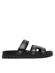 Guess Klapki FLPFAS ELE03 Czarny. Czarne klapki Guess, z aplikacjami, ze skóry, bez obcasa, bez zapięcia. Za 459.99 zł.