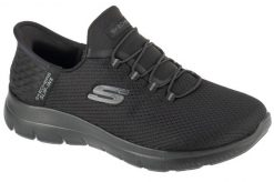 Buty sportowe Sneakersy damskie, Slip-Ins: Summits - Diamond Dream. Czarne buty treningowe Skechers, bez wzorów, z materiału, przed kostkę, bez zapięcia, trekkingowe. Za 299.99 zł.