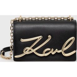 Karl Lagerfeld torebka skórzana kolor czarny. Czarne listonoszki KARL LAGERFELD, bez wzorów, na ramię, bez dodatków. Za 1,399.90 zł.