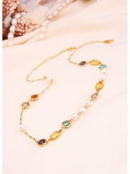 L'Atelier de Gaia Pozłacany naszyjnik perłami i cyrkoniami - dł. 50 cm rozmiar: onesize. Białe naszyjniki L'Atelier de Gaia, z materiału, z cyrkonią, pozłacane. Za 148.61 zł.