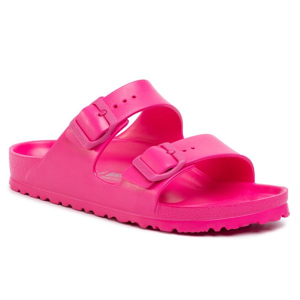 Klapki Birkenstock. Czerwone klapki Birkenstock, bez wzorów, bez obcasa, bez zapięcia. Za 249.99 zł.