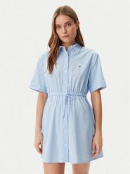 Tommy Jeans Sukienka koszulowa DW0DW20617 Błękitny Regular Fit. Niebieskie sukienki Tommy Jeans, s, bez wzorów, z bawełny, bez kołnierzyka, bez ramiączek, koszulowe. Za 339.99 zł.