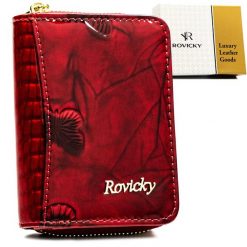 Czerwony portfel damski ze skóry naturalnej z systemem RFID, zamykany suwakiem i zatrzaskiem - Rovicky. Czerwone portfele bez wzorów, ze skóry. Za 52.00 zł.