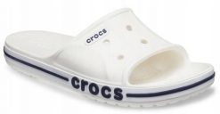Klapki Dla Dorosłych Crocs Bayaband Slide. Białe klapki Crocs, bez wzorów, z materiału, bez obcasa, bez zapięcia. Za 119.99 zł.