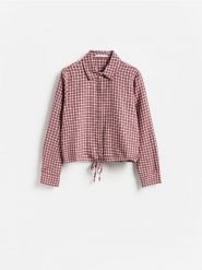Koszula w kratę - czerwony. Czerwone koszule Reserved, l, bez wzorów, z bawełny, bez kołnierzyka, bez ramiączek. Za 129.99 zł.