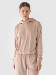 4F Bluza dresowa z weluru nierozpinana z kapturem damska - beżowa XS. Brązowe bluzy z kapturem 4f, xs, bez wzorów, z dresówki, z kapturem. W wyprzedaży za 59.99 zł.
