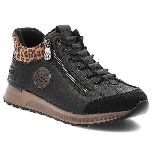 Czarne Sneakersy Rieker Ocieplane Obuwie Damskie. Czarne buty treningowe Rieker, bez wzorów, ze skóry ekologicznej, bez zapięcia. Za 356.99 zł.