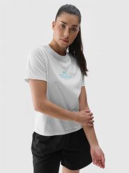 4F T-shirt regular z nadrukiem damski - biały L. Białe t-shirty 4f, l, bez wzorów, z bawełny, klasyczne, bez kołnierzyka, bez ramiączek. W wyprzedaży za 39.99 zł.