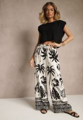 Czarno-Beżowe Szerokie Spodnie z Gumką w Pasie w Stylu Boho Evirami. Czarne jeansy Renee, na lato, l, bez wzorów, z jeansu, boho. W wyprzedaży za 29.99 zł.